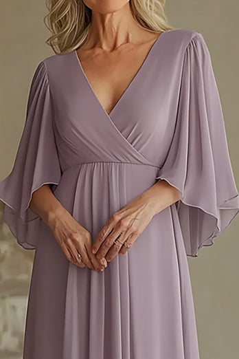 Lilac Sheath V-Neck Long Mother of the Bride Dress