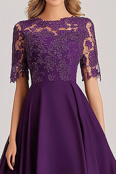 Plum Asymmetrical Mother of the Bride Dress with Appliques