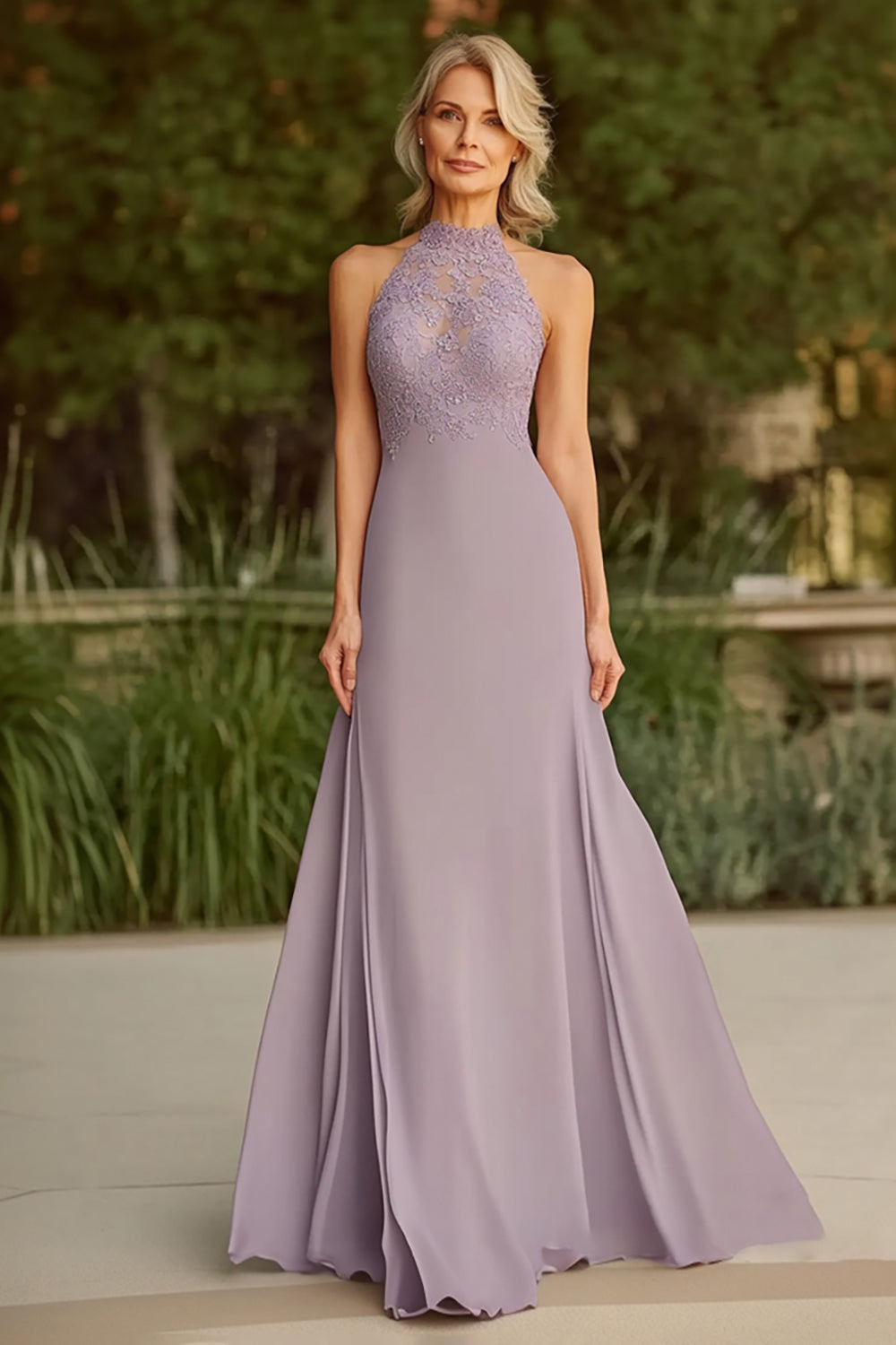 Lilac A Line Halter Long Mother of the Bride Dress