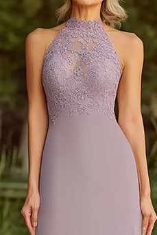 Lilac A Line Halter Long Mother of the Bride Dress