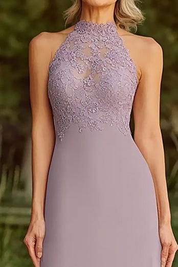 Lilac A Line Halter Long Mother of the Bride Dress