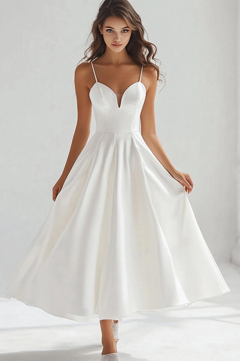 Load image into Gallery viewer, White Spaghetti Straps A Line Graduation Dress