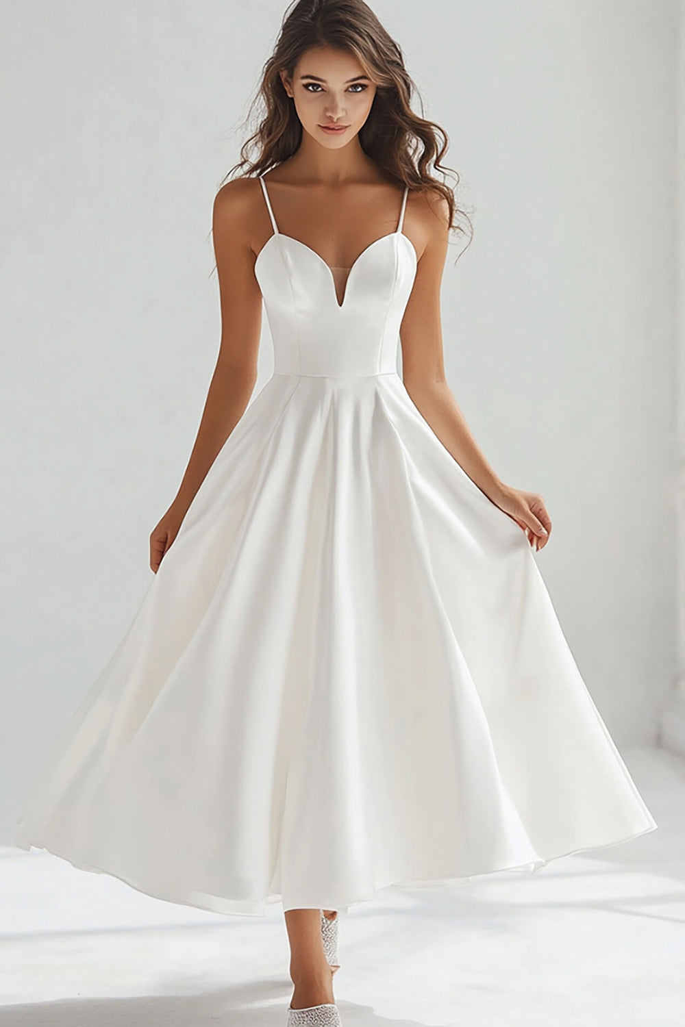 White Spaghetti Straps A Line Graduation Dress