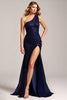 Load image into Gallery viewer, Sparkly Navy Mermaid One Shoulder Long Prom Dress