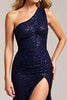 Load image into Gallery viewer, Sparkly Navy Mermaid One Shoulder Long Prom Dress