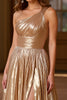 Load image into Gallery viewer, Gold Metallic A Line One Shoulder Long Prom Dress with Slit