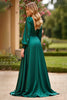 Load image into Gallery viewer, Dark Green V-Neck Long Prom Dress with Long Sleeves