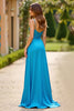 Load image into Gallery viewer, Blue Spaghetti Straps A Line Long Prom Dress with Slit