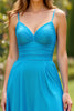 Load image into Gallery viewer, Blue Spaghetti Straps A Line Long Prom Dress with Slit