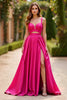 Load image into Gallery viewer, Fuchsia Cut Out Satin Long Prom Dress with Slit