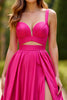 Load image into Gallery viewer, Fuchsia Cut Out Satin Long Prom Dress with Slit