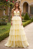 Load image into Gallery viewer, Light Yellow Tiered Strapless Long Prom Dress