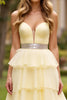 Load image into Gallery viewer, Light Yellow Tiered Strapless Long Prom Dress