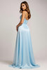 Load image into Gallery viewer, Sky Blue A Line V-Neck Long Satin Prom Dress with Slit