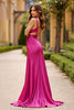 Load image into Gallery viewer, Fuchsia A Line Satin Cut-Out Long Prom Dress with Slit