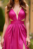 Load image into Gallery viewer, Fuchsia A Line Satin Cut-Out Long Prom Dress with Slit