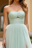 Load image into Gallery viewer, Light Green Strapless A Line Tulle Long Prom Dress with Slit