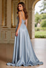 Load image into Gallery viewer, A Line Dusty Blue Deep V-Neck Long Prom Dress with Slit