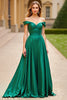 Load image into Gallery viewer, Dark Green A Line Off the Shoulder Long Satin Prom Dress