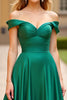 Load image into Gallery viewer, Dark Green A Line Off the Shoulder Long Satin Prom Dress