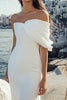 Load image into Gallery viewer, White Sheath Satin Long Rehearsal Dinner Dress