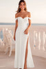 Load image into Gallery viewer, Off the Shoulder White Sheath Long Rehearsal Dinner Dress with Slit