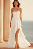 Load image into Gallery viewer, Asymmetrical Strapless White Ruched Long Rehearsal Dinner Dress