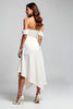 Load image into Gallery viewer, White Sweetheart Ruched Asymmetrical Long Rehearsal Dinner Dress