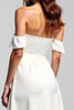 Load image into Gallery viewer, White Sweetheart Ruched Asymmetrical Long Rehearsal Dinner Dress