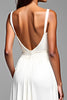 Load image into Gallery viewer, White Backless Ruched Long Rehearsal Dinner Dress with Slit