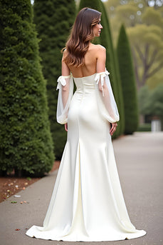 Sweetheart Ivory Sheath Backless Long Rehearsal Dinner Dress with Slit