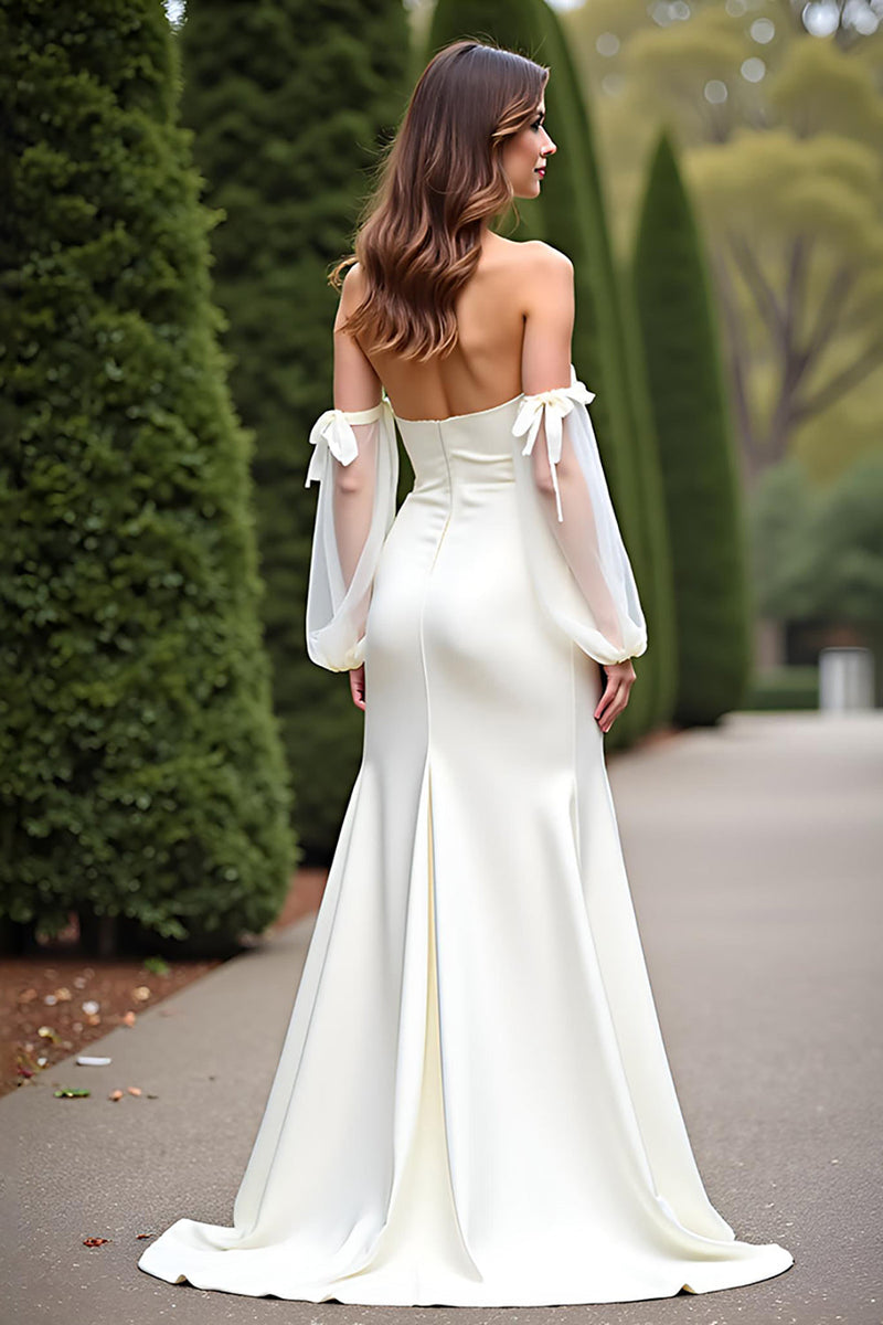 Load image into Gallery viewer, Sweetheart Ivory Sheath Backless Long Rehearsal Dinner Dress with Slit