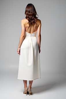 A Line White Halter Neck Long Rehearsal Dinner Dress