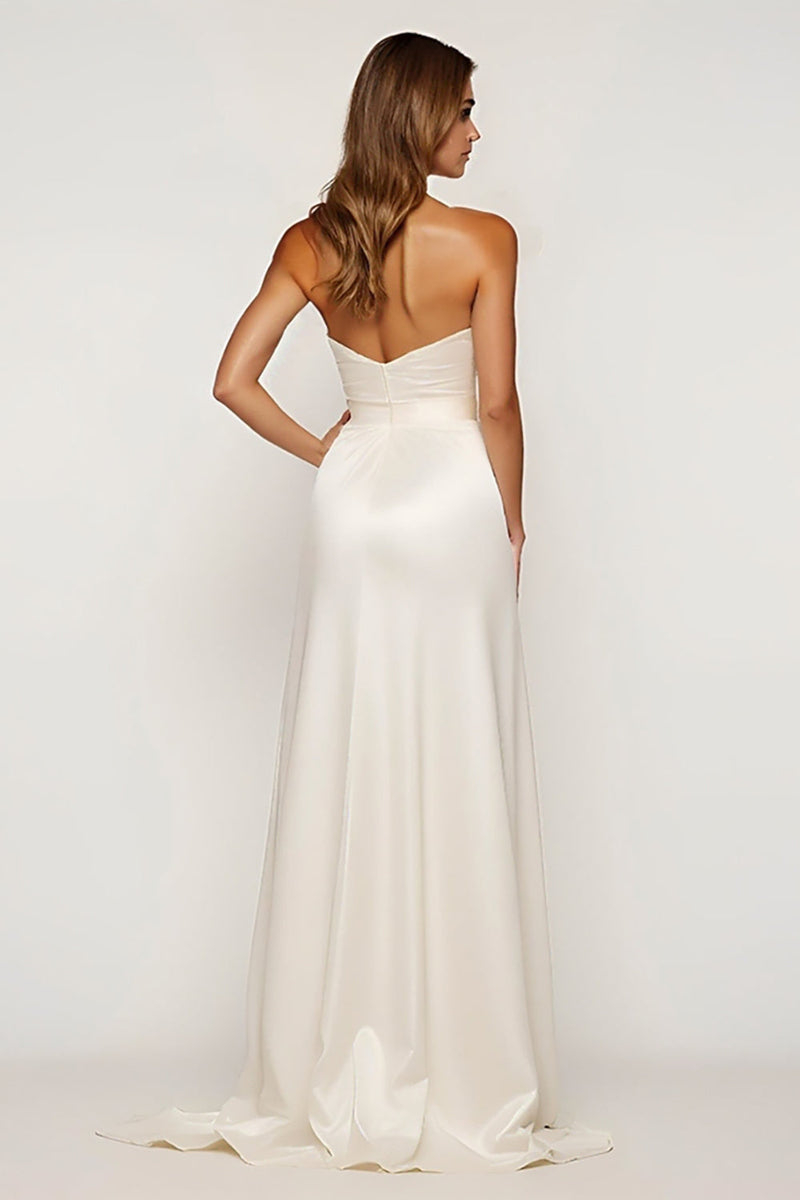 Load image into Gallery viewer, Ivory Strapless Satin Long Rehearsal Dinner Dress with Slit