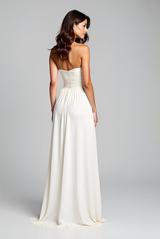 Sweetheart White Backless Ruched Long Rehearsal Dinner Dress