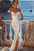 Load image into Gallery viewer, Satin White Bowknot Long Rehearsal Dinner Dress with Slit