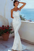 Load image into Gallery viewer, Spaghetti Straps White Satin Long Rehearsal Dinner Dress with Bowknot