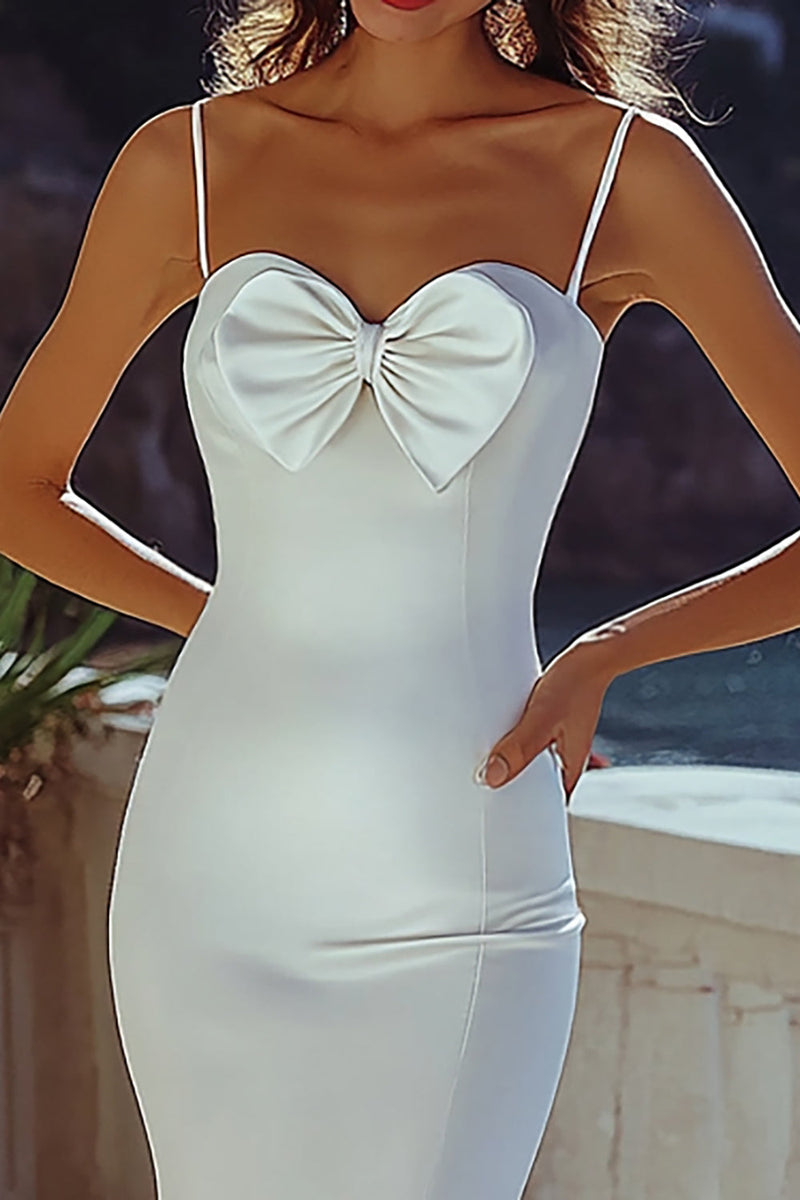 Load image into Gallery viewer, Sheath White Satin Long Rehearsal Dinner Dress with Bowknot