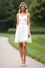 Load image into Gallery viewer, White A Line Spaghetti Straps Lace Short Graduation Dress