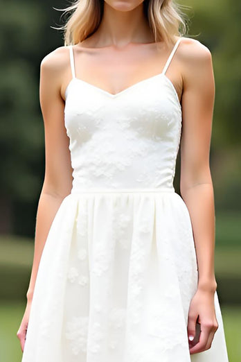 White A Line Spaghetti Straps Lace Short Graduation Dress