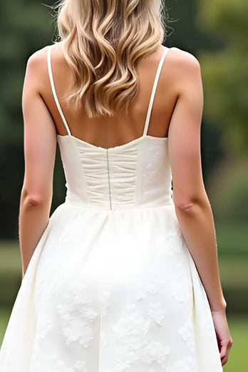 White A Line Spaghetti Straps Lace Short Graduation Dress