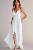 Load image into Gallery viewer, White V-Neck Flowy Graduation Dress with Slit