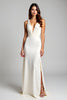 Load image into Gallery viewer, Ivory Sheath V-Neck Long Graduation Dress with Slit