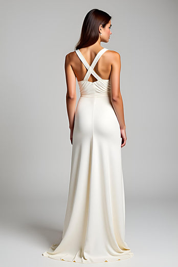 Ivory Sheath V-Neck Long Graduation Dress with Slit