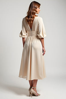 Chiffon Champagne A Line Long Mother of the Bride Dress