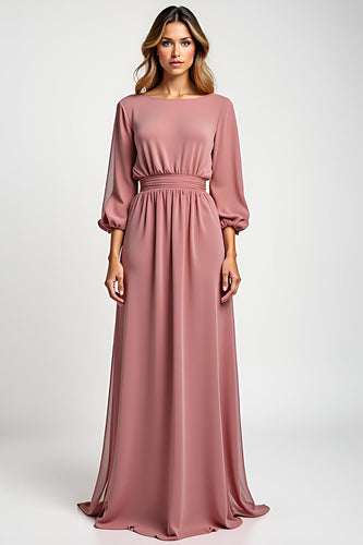 Blush A Line Round Neck Long Mother of the Bride Dress