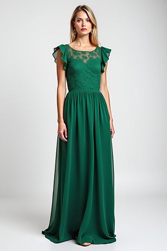 Scoop Dark Green Chiffon Long Mother of the Bride Dress