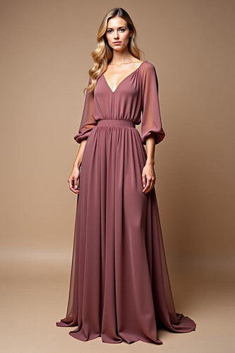 A Line Vintage Mauve Chiffon Long Mother of the Bride Dress