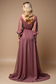 A Line Vintage Mauve Chiffon Long Mother of the Bride Dress