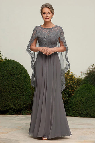 Lace Grey Chiffon Ruched Mother of the Bride Dress